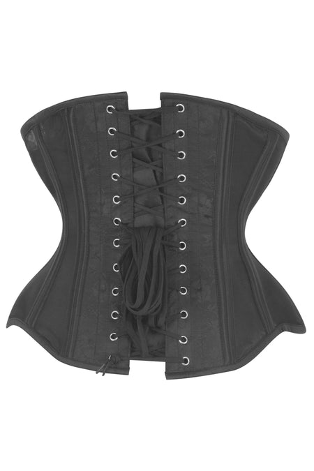 Black Satin Longline Overbust Corset with Sculpted Silhouette