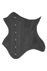 Black Satin Longline Overbust Corset with Sculpted Silhouette