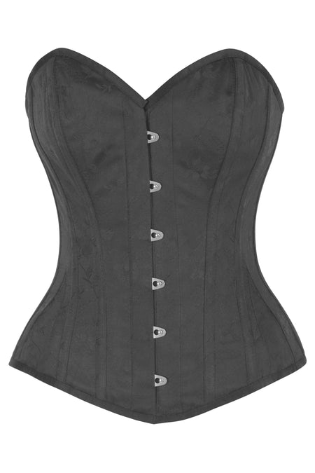Black Floral Jacquard Overbust Corset with Sweetheart Neckline
