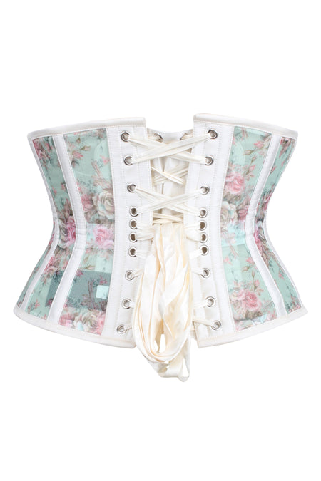 Vintage Floral Mesh Waspie Corset in Mint & Ivory