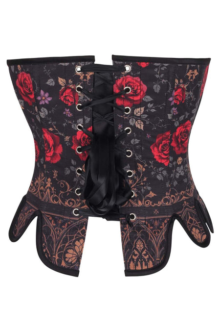 Dark Rose Gothic Lace-Up Corset with Petal Hem