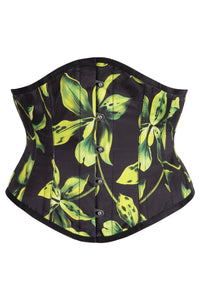 Green and Black Floral Print Waspie Corset