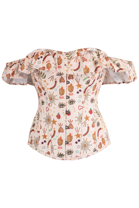 Cotton Print Sleeved Corset Top