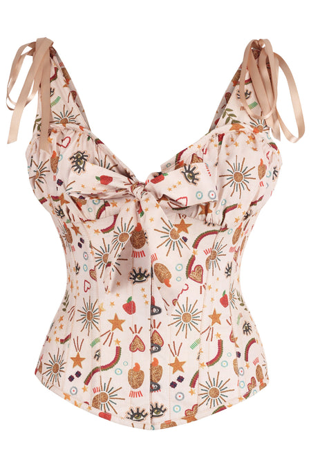 Cotton Print Corset Top with Bow Detail