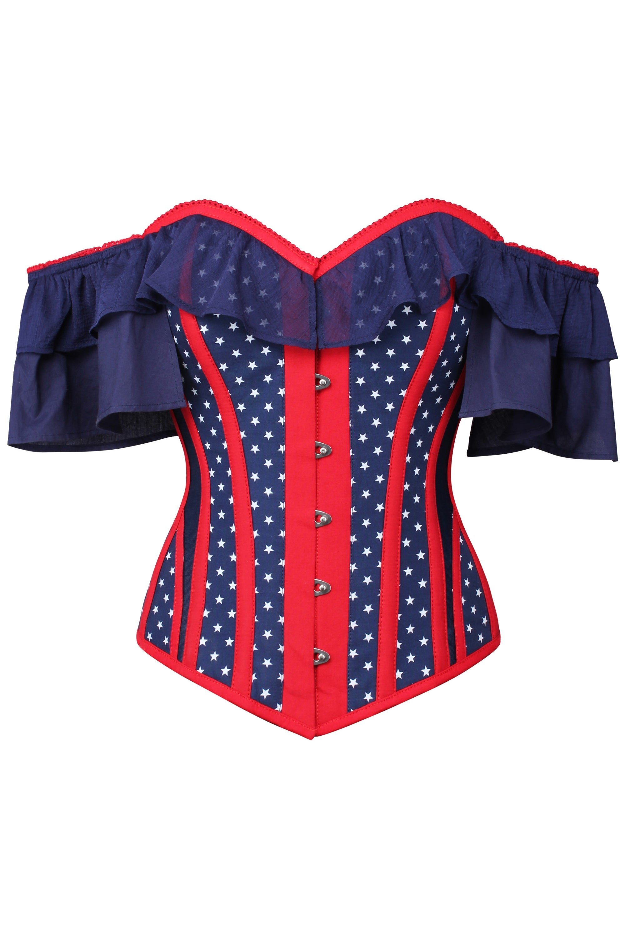 Polka Dot Americana Straight Bustline Steel Boned Corset Top With off the  Shoulder Sleeves by Corset Story 