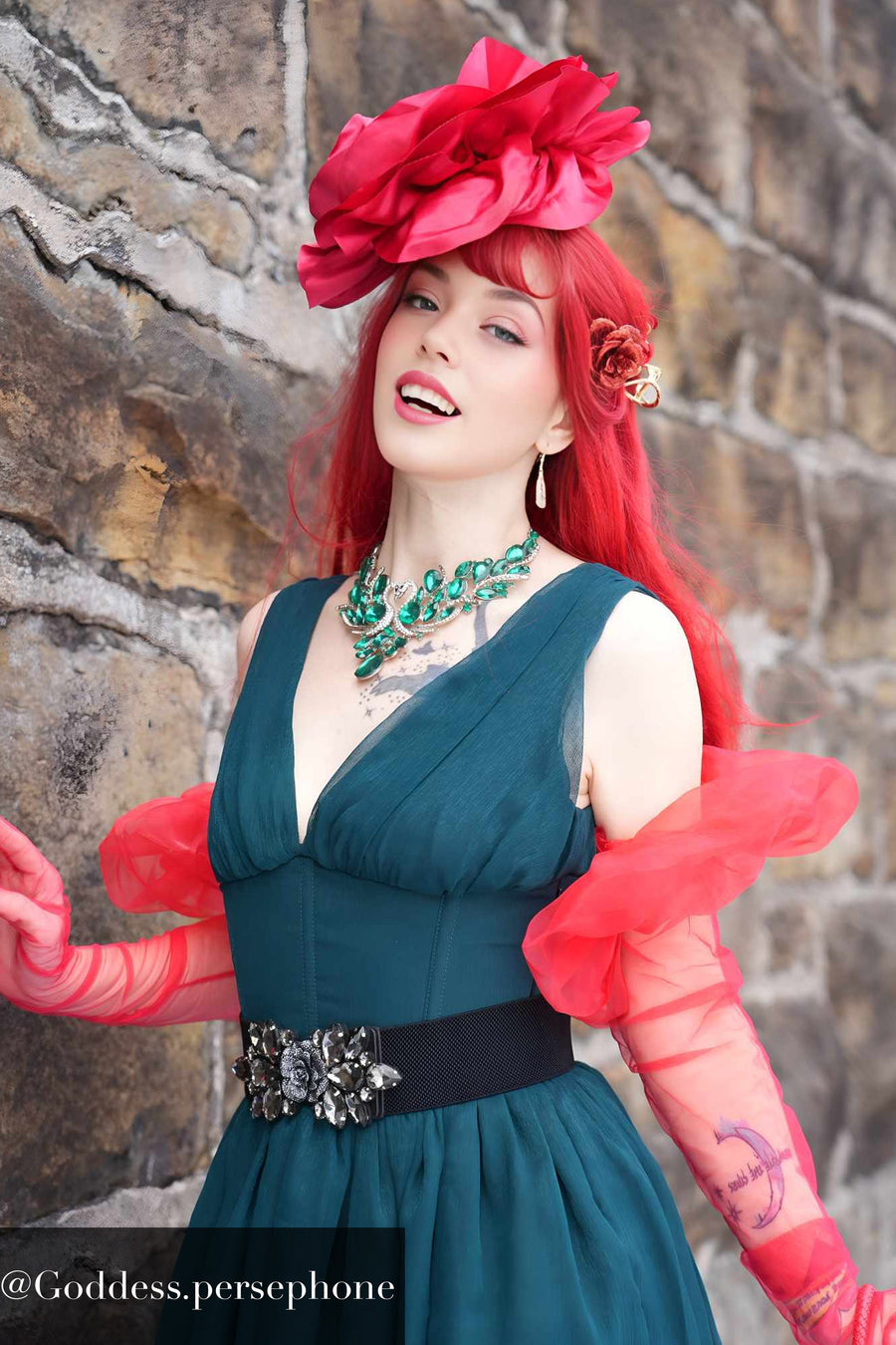 green dress red accessories Elegant Emerald Corset body-con dress