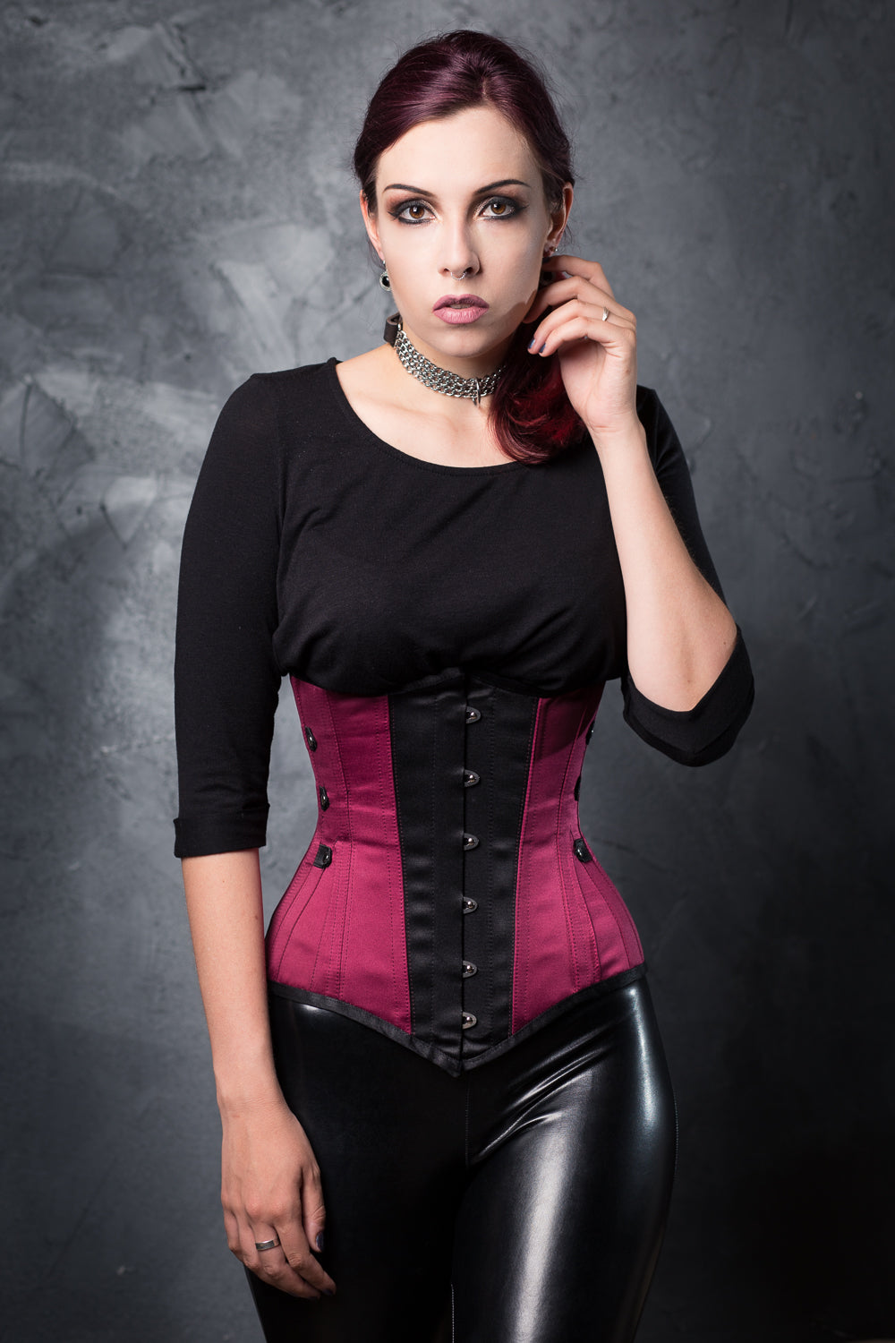 Corset Story STEAMPUNK BLACK AND BURGUNDY LONGLINE UNDERBUST shops WITH SIDE TABS