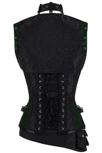 Handmade Full Steel Boned Corset with Sleeveless Jacket – Green & Black Brocade, Corset Story Design (2012)