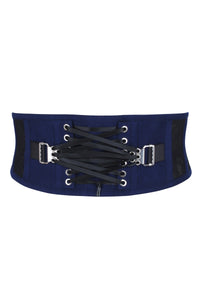 Corset Story LO-001 Josie Beacon Blue Viscose and Lace Waspie Belt with Fan Lacing
