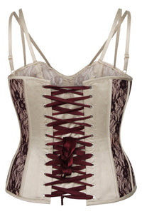 Clementine Champagne Satin and Lace Overbust Corset with Spaghetti Straps (UK)