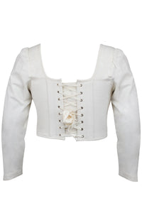 Theodora Whisper White Stretch Cotton Corset Top with Long Sleeves (UK)