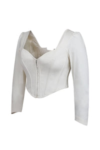 Theodora Whisper White Stretch Cotton Corset Top with Long Sleeves (UK)