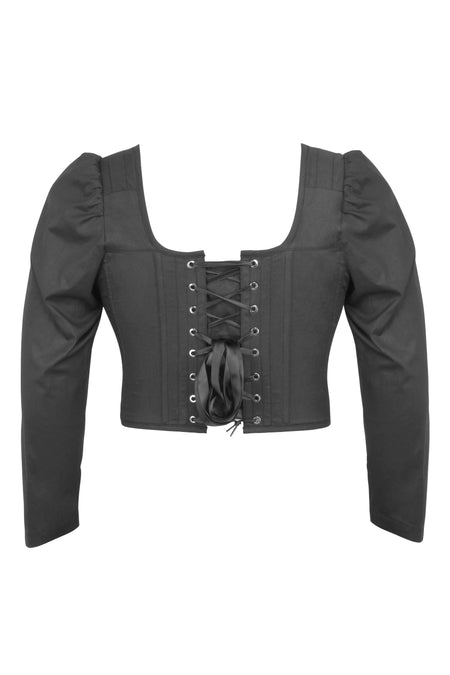 Theodora Black Stretch Cotton Corset Top with Long Sleeves (UK)