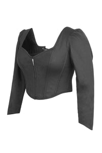 Theodora Black Stretch Cotton Corset Top with Long Sleeves (UK)