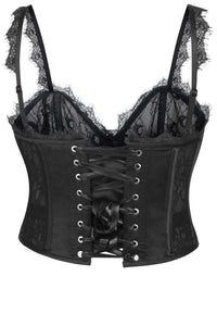 Dorothea Black Satin and Lace Cropped Overbust Corset with Spaghetti Straps (UK)