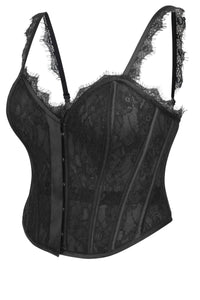 Dorothea Black Satin and Lace Cropped Overbust Corset with Spaghetti Straps (UK)