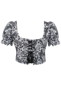 Zadie Whisper White Alençon Stretch Cotton Corset Top with Puff Sleeves (UK)