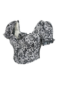 Zadie Whisper White Alençon Stretch Cotton Corset Top with Puff Sleeves (UK)