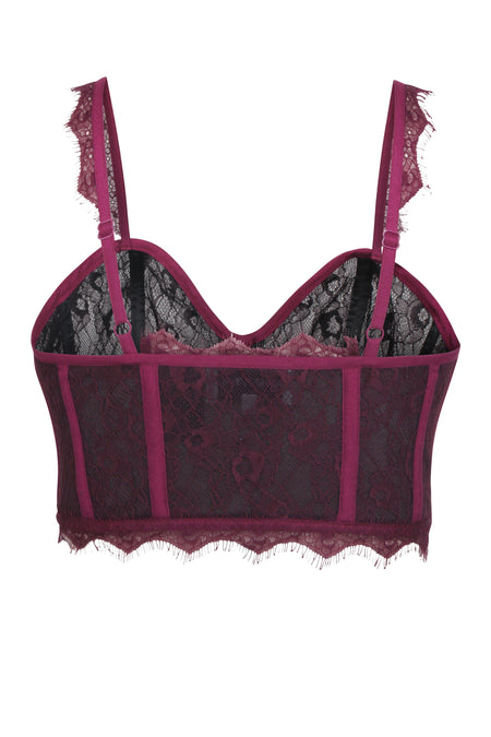 Marjorie Potent Purple Viscose and Lace Corseted Bralette (UK)