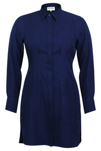 Matilda Beacon Blue Viscose Shirt Dress with Darted Waist (UK)