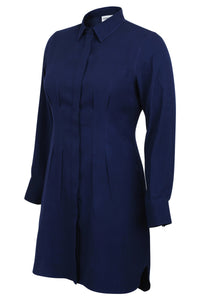 Matilda Beacon Blue Viscose Shirt Dress with Darted Waist (UK)