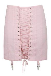 Tillie Prairie Pink Cotton Twill Corset Inspired Skirt with Suspender Clips (UK)