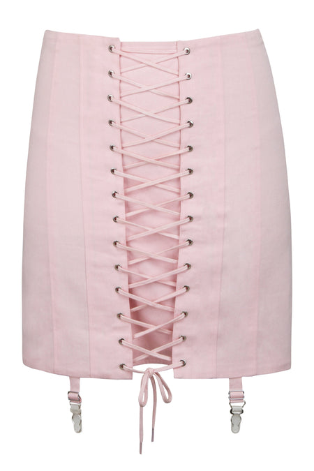 Tillie Prairie Pink Cotton Twill Corset Inspired Skirt with Suspender Clips (UK)