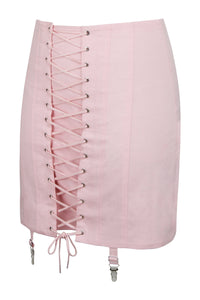 Tillie Prairie Pink Cotton Twill Corset Inspired Skirt with Suspender Clips (UK)