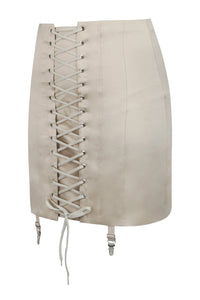 Tillie Champagne Satin Corset Inspired Skirt with Suspender Clips (UK)