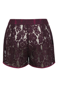 Burgundy Sheer Lace Shorts