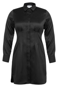 MATILDA BEACON BLACK VISCOSE SHIRT DRESS WITH DARTED WAIST (UK)