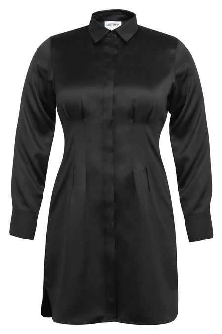 MATILDA BEACON BLACK VISCOSE SHIRT DRESS WITH DARTED WAIST (UK)