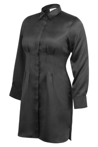 MATILDA BEACON BLACK VISCOSE SHIRT DRESS WITH DARTED WAIST (UK)