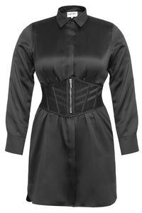 MATILDA BEACON BLACK VISCOSE SHIRT DRESS WITH DARTED WAIST (UK)