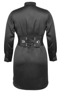 MATILDA BEACON BLACK VISCOSE SHIRT DRESS WITH DARTED WAIST (UK)