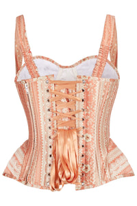 Peach Vintage Lace Print Shoulder Strap Corset