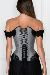 Black Longline Corset Top with Lace Cap Sleeve
