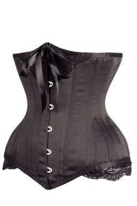 Women's black satin corset top with frill sleeves offer at The FIX