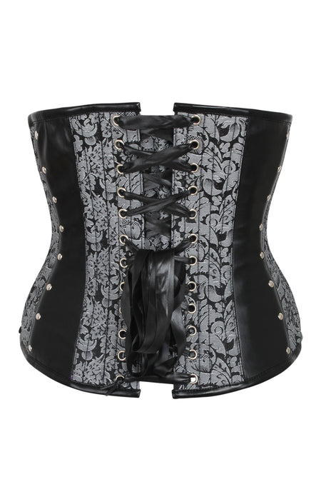 Silver Brocade & PVC Underbust Corset with Front & Rear Closure