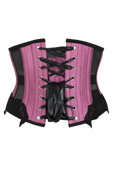 Pink Underbust Corset with Black Mesh Panels (UK)