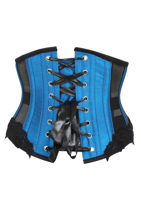 Blue Underbust Corset with Black Mesh Panels (UK)