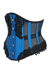 Blue Underbust Corset with Black Mesh Panels (UK)
