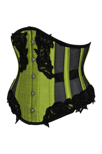 Green Underbust Corset with Black Mesh Panels (UK)