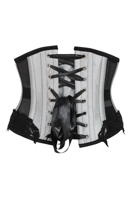 Silver Underbust Corset with Black Mesh Panels (UK)