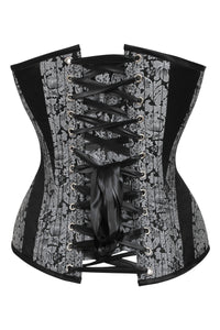 Silver and Black Brocade Overbust Corset with Side Zip (UK)