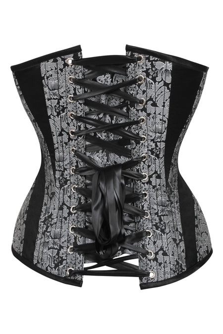 Silver and Black Brocade Overbust Corset with Side Zip (UK)