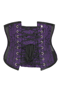 Purple Brocade Underbust Corset with Mesh Panels (UK)