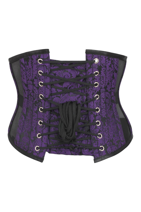 Purple Brocade Underbust Corset with Mesh Panels (UK)