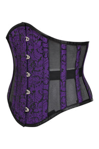 Purple Brocade Underbust Corset with Mesh Panels (UK)