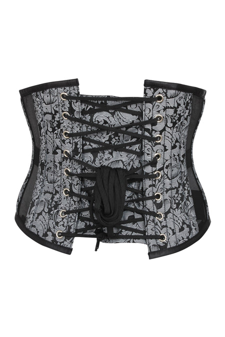 Silver Brocade Underbust Corset with Mesh Panels (UK)